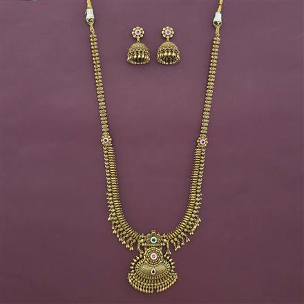 Antique Long Necklace with Matte Gold Plating