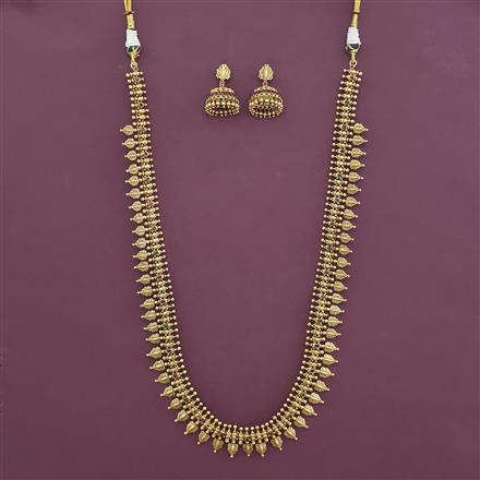 Antique Long Necklace with Matte Gold Plating