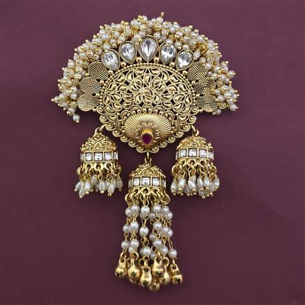 Antique Pearl Hair Brooch with Matte Gold Plating