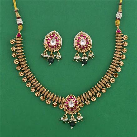 Antique Pearl Necklace with Matte Gold Plating
