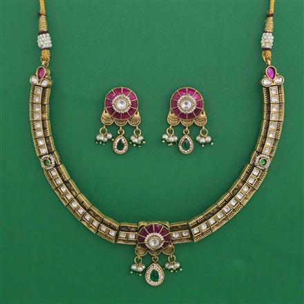 Antique Pearl Necklace with Matte Gold Plating