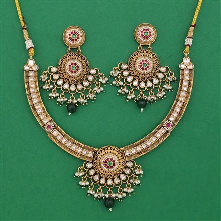 Antique Pearl Necklace with Matte Gold Plating