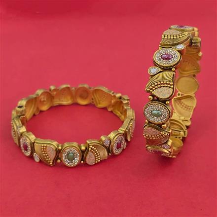Antique 2 Pc Openable Bangles with Matte Gold Plating