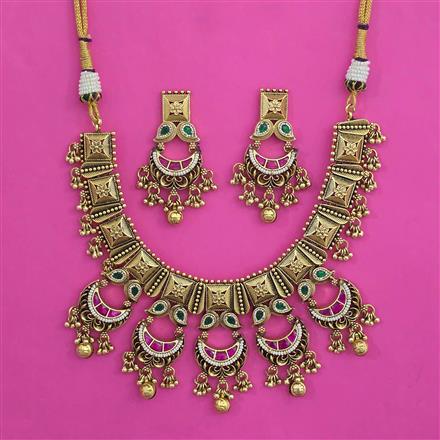 Antique Pearl Necklace with Matte Gold Plating