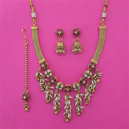 Antique Pearl Necklace with Matte Gold Plating