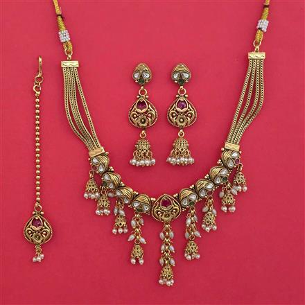 Antique Pearl Necklace with Matte Gold Plating