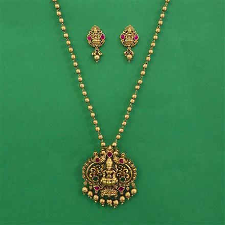 Antique Temple Pendant Set with Matte Gold Plating