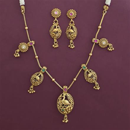 Antique Birds Necklace With Matte Gold Plating