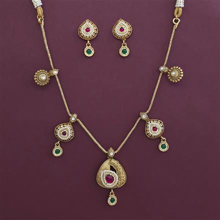 Antique Pearl Necklace With Matte Gold Plating