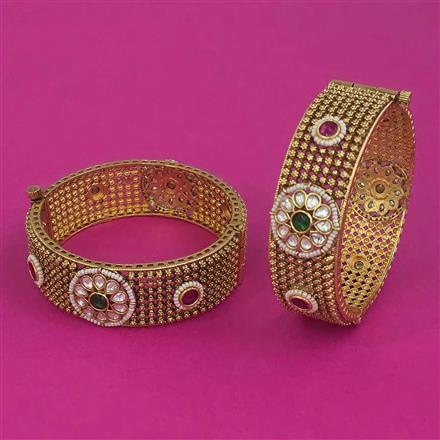 Antique 2 Pc Pearl Bangles with Matte Gold Plating
