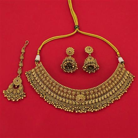 Antique Mukut Necklace with Matte Gold Plating