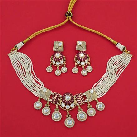 Antique Pearl Necklace with Matte Gold Plating