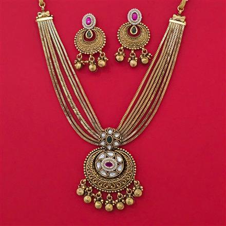 Antique Pearl Necklace with Matte Gold Plating