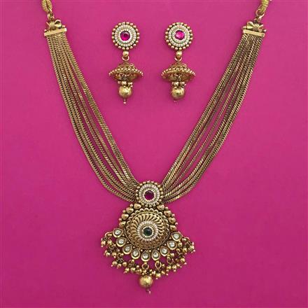 Antique Pearl Necklace with Matte Gold Plating