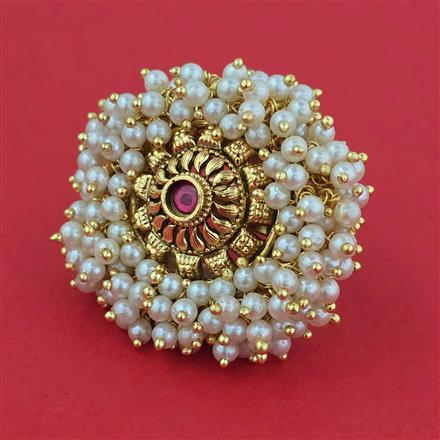 Antique Pearl Ring with Matte Gold Plating