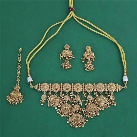 Antique Plain Gold Necklace with Matte Gold Plating