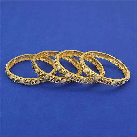 Antique 4 Pc Meenakari Bangles with Matte Gold Plating