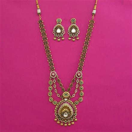 Antique Long Necklace with Matte Gold Plating