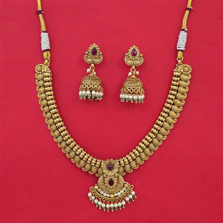 Antique Pearl Necklace with Matte Gold Plating