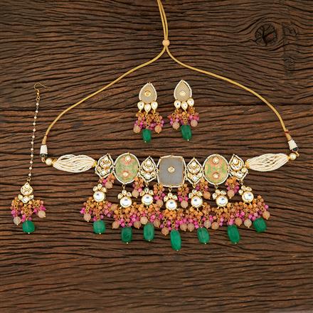 Kundan Meenakari Designer Necklace With Gold Plating