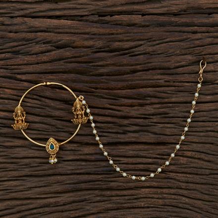 Kundan Pressing Nose Ring With Matte Gold Plating