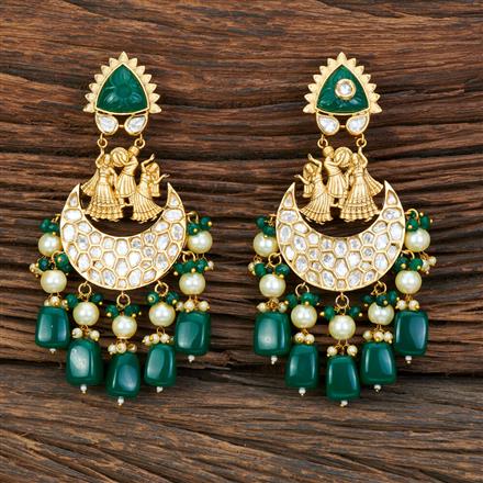 Kundan Long Earring With Matte Gold Plating