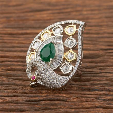 Kundan Peacock Ring With 2 Tone Plating