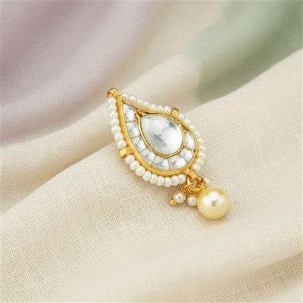 Kundan Moti Nose Ring With Gold Plating