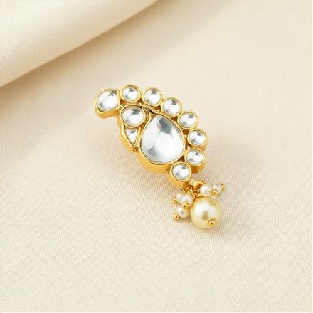 Kundan Moti Nose Ring With Gold Plating