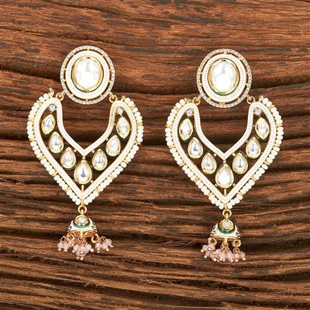 Kundan Chand Earring With Matte Gold Plating