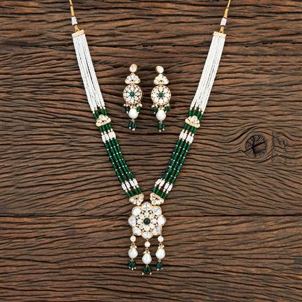 Kundan Long Pendant Set With Gold Plating