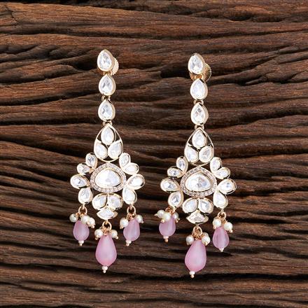 Kundan Long Earring With Rose Gold Plating
