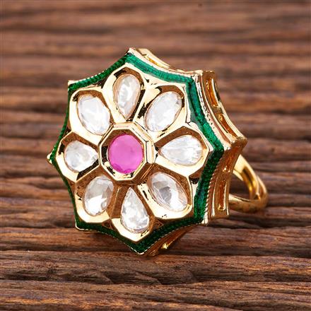 Kundan Adjustable Ring With Gold Plating