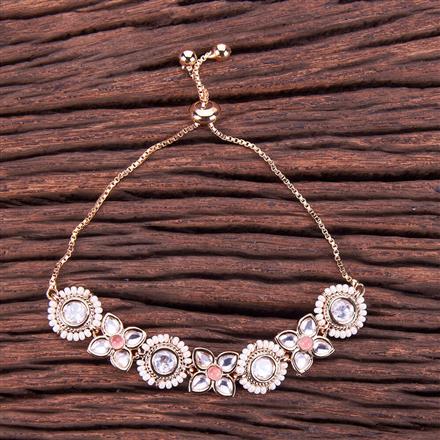 Kundan Adjustable Bracelet With Rose Gold Plating