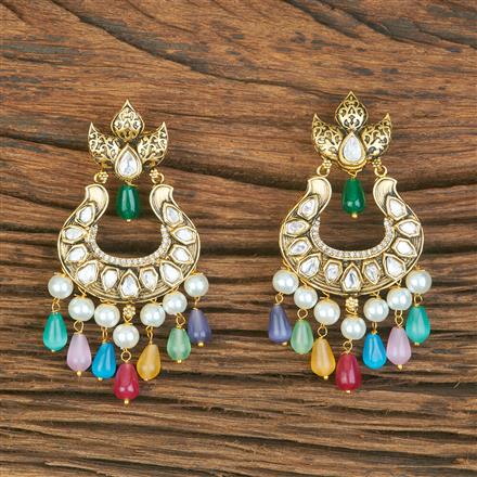 Kundan Moti Earring With Matte Gold Plating
