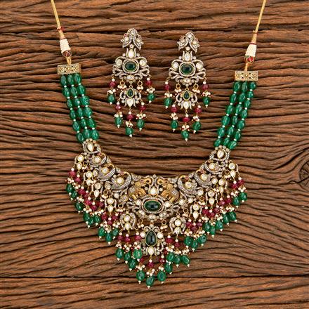 Kundan Pearl Necklace With Mehndi Plating