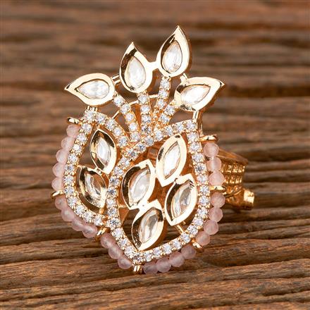 Kundan Adjustable Ring With Rose Gold Plating