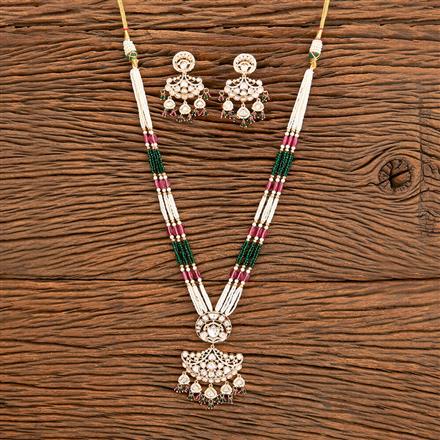 Kundan Moti Pendant Set With Rose Gold Plating