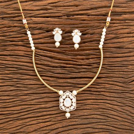 Kundan Pearl Pendant Set With Gold Black Plating