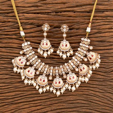 Kundan Pearl Necklace With Rose Gold Plating