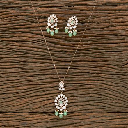 Kundan Pearl Pendant Set With Rose Gold Plating