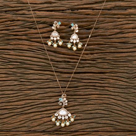 Kundan Chain Pendant Set With Rose Gold Plating