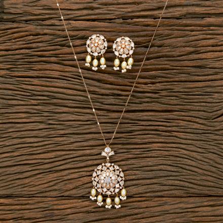 Kundan Pearl Pendant Set With Rose Gold Plating