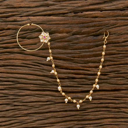 Kundan Moti Nose Ring With Gold Plating
