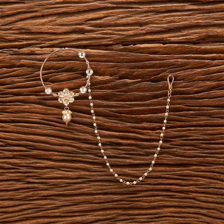 Kundan Moti Nose Ring With Rose Gold Plating