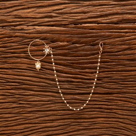 Kundan Pearl Nose Ring With Rose Gold Plating