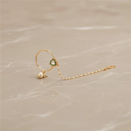 Kundan Moti Nose Ring With Rose Gold Plating