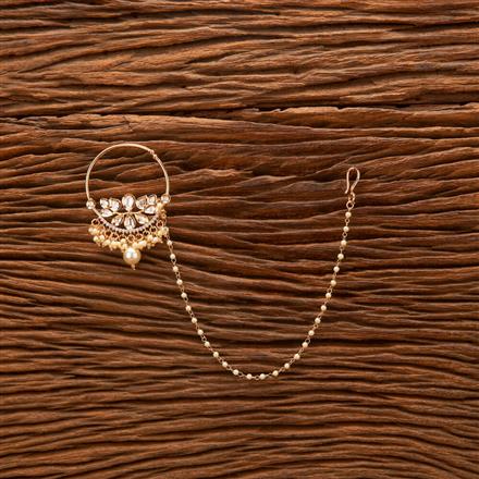 Kundan Moti Nose Ring With Rose Gold Plating