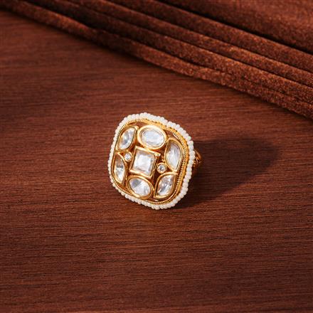 Kundan Adjustable Finger Ring With Gold Plating