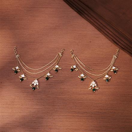 Kundan Moti Ear Chain With Rose Gold Plating